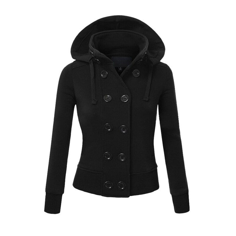 Warm Coat Women Double-breasted Long Sleeve Jacket Hoodies Outwear