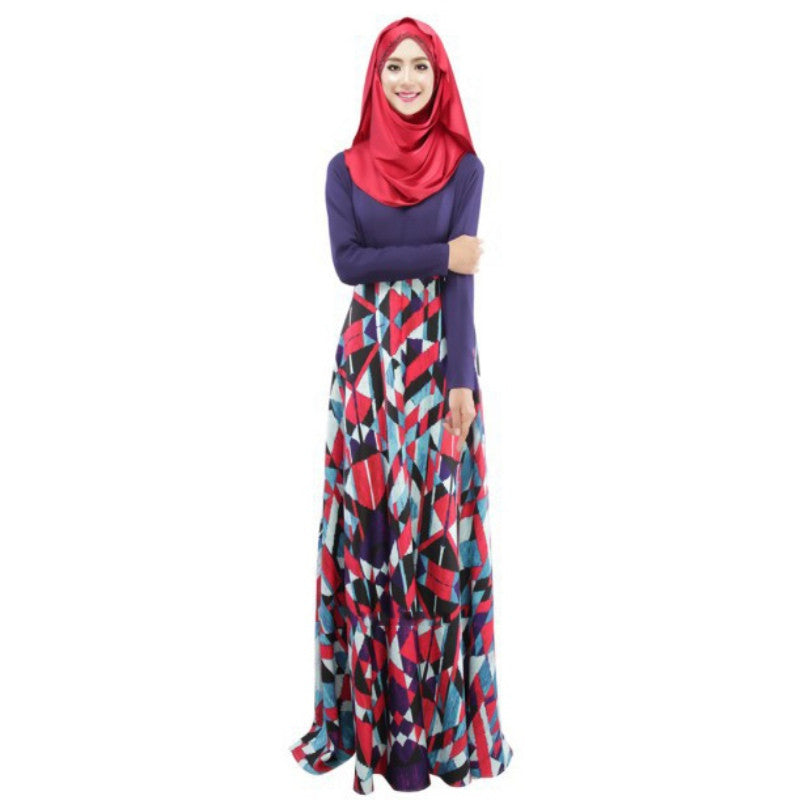 Woman's Kaftan Abaya Jilbab Islamic Muslim Party Wear Long Sleeve Floral Maxi Dress PY3