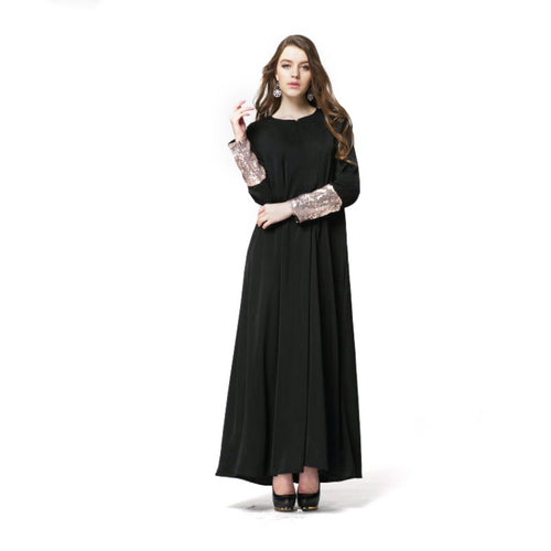 Woman's Kaftan Abaya Jilbab Islamic Muslim Wear Sequin Long Sleeve Maxi Dresses PY3