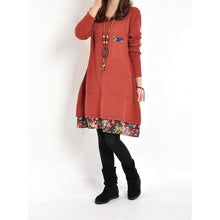 Women Floral Pieced Loose Casual Pullover WarmSkirt Dress Clothing