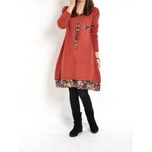 Women Floral Pieced Loose Casual Pullover WarmSkirt Dress Clothing