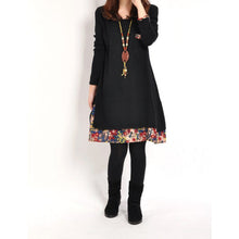 Women Floral Pieced Loose Casual Pullover WarmSkirt Dress Clothing
