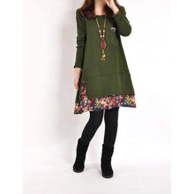 Women Floral Pieced Loose Casual Pullover WarmSkirt Dress Clothing