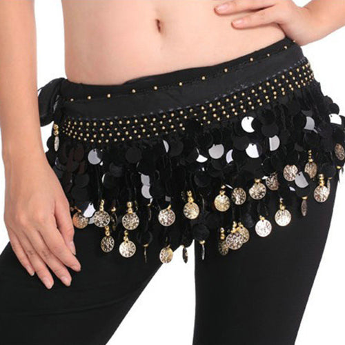 Women Belly Dance Hip Skirt Scarf Wrap Crystal Sequins Belt Coins Dancewear