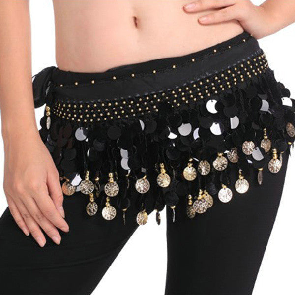 Women Belly Dance Hip Skirt Scarf Wrap Crystal Sequins Belt Coins Dancewear