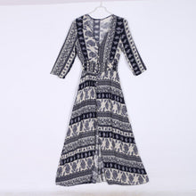 Women Boho Long Maxi Evening Party Dress Lady V-neck 3/4 Sleeve Thin Beach Dress