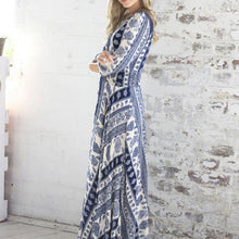 Women Boho Long Maxi Evening Party Dress Lady V-neck 3/4 Sleeve Thin Beach Dress