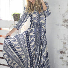 Women Boho Long Maxi Evening Party Dress Lady V-neck 3/4 Sleeve Thin Beach Dress