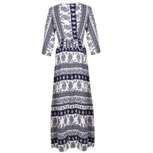 Women Boho Long Maxi Evening Party Dress Lady V-neck 3/4 Sleeve Thin Beach Dress