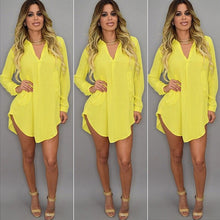 Women Casual Loose Long Chiffon Shirts Long Sleeve Turn Down Collar Sexy Blouses Tops Plus  Mini Dress Vestidos