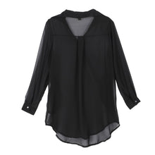 Women Casual Loose Long Chiffon Shirts Long Sleeve Turn Down Collar Sexy Blouses Tops Plus  Mini Dress Vestidos