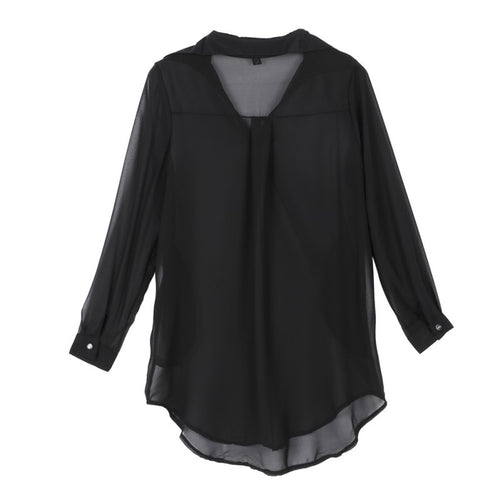 Women Casual Loose Long Chiffon Shirts Long Sleeve Turn Down Collar Sexy Blouses Tops Plus  Mini Dress Vestidos