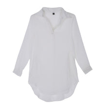 Women Casual Loose Long Chiffon Shirts Long Sleeve Turn Down Collar Sexy Blouses Tops Plus  Mini Dress Vestidos