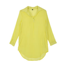 Women Casual Loose Long Chiffon Shirts Long Sleeve Turn Down Collar Sexy Blouses Tops Plus  Mini Dress Vestidos