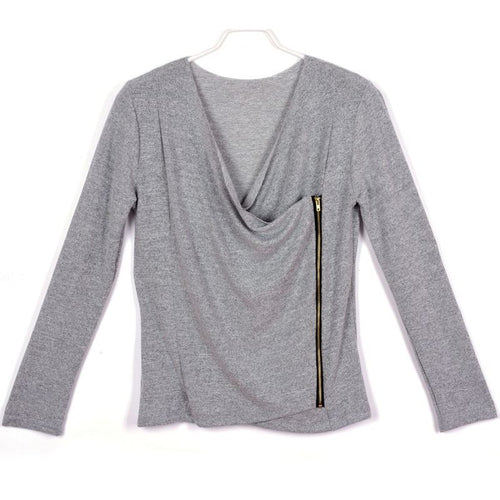 Women Casual Loose Zipper Sweater Long Sleeve Irregular Knitwear Top Coat