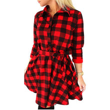 Women Check Tartan Plaid Mini Bandage Dress 3/4 Sleeve Jumper Shirt Dresses Tops