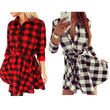 Women Check Tartan Plaid Mini Bandage Dress 3/4 Sleeve Jumper Shirt Dresses Tops