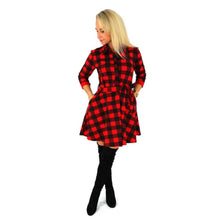Women Check Tartan Plaid Mini Bandage Dress 3/4 Sleeve Jumper Shirt Dresses Tops