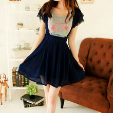 Women Chiffon Flared Skirt With Suspenders Braces Pastel Elastic Waist Solid Skirts