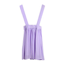 Women Chiffon Flared Skirt With Suspenders Braces Pastel Elastic Waist Solid Skirts