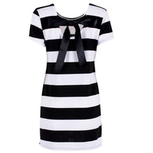 Women Elegant Dress Short Sleeve Bowknot Backless Dresses Bodycon Slim Fit Striped Vestidos LY5