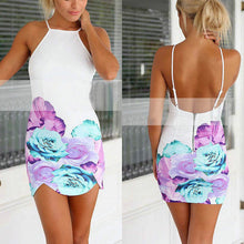 Women Floral Backless Dress Evening Party Prom Club Beach Mini Dress Bodycon