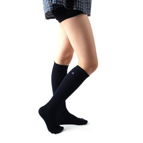 Women Girl College Stretch Knee Embroidery Crew Cotton Socks P1