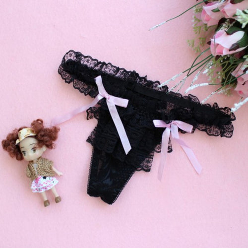 Women Girls Sexy Lace Reffuled Briefs Bow Underwear Panties Thongs G-strings