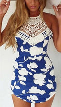 Women Lace Halter Bodycon Mini Dress Back Cross Off- Shoulder Party Floral Dresses Beachwear Freeshiping