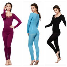 Women Lace V Neck Thermal Underwear Set Top and Pants Long Johns Sets Pajamas Sleepwear