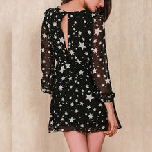 Women Ladies Deep V-Neck Party Short Mini Dress Casual Star Printed Chiffon Dresses
