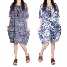 Women Ladies Half Sleeve Floral Casual Dress Cotton Linen Loose Dress