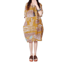 Women Ladies Half Sleeve Floral Casual Dress Cotton Linen Loose Dress