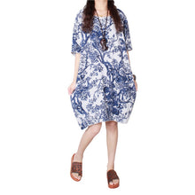 Women Ladies Half Sleeve Floral Casual Dress Cotton Linen Loose Dress