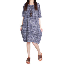 Women Ladies Half Sleeve Floral Casual Dress Cotton Linen Loose Dress