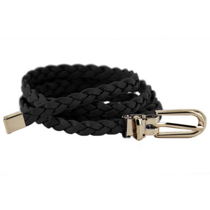 Women Ladies Weaved Braid PU Leather Skinny Narrow Waistband Waist Belt 1cm Wide