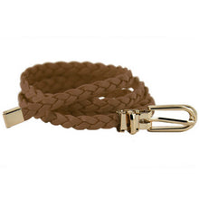 Women Ladies Weaved Braid PU Leather Skinny Narrow Waistband Waist Belt 1cm Wide