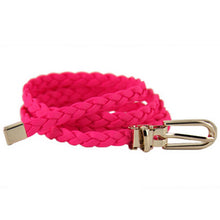Women Ladies Weaved Braid PU Leather Skinny Narrow Waistband Waist Belt 1cm Wide