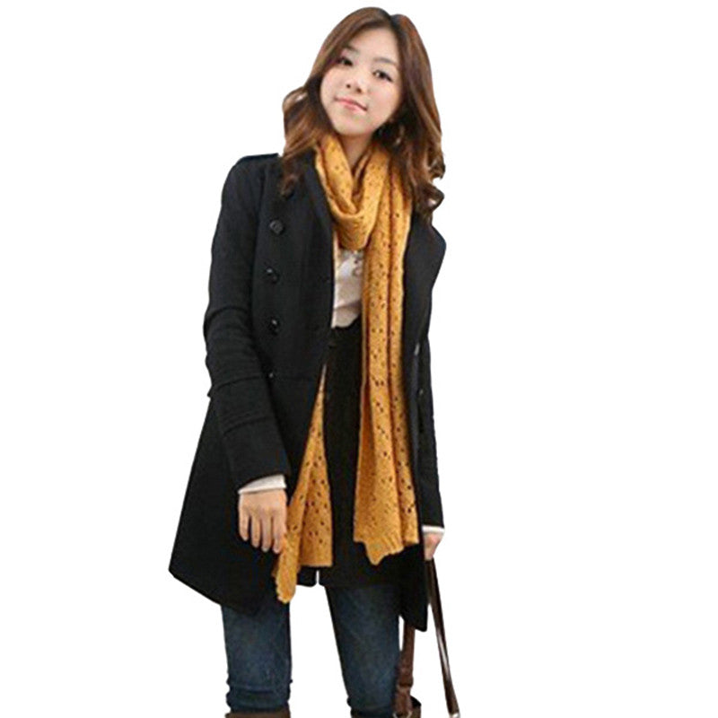 Women Lapel Windbreaker Double Breasted Long Parka Woolen Coat Trench Outwear Work Jacket