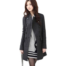Women Lapel Windbreaker Double Breasted Long Parka Woolen Coat Trench Outwear Work Jacket
