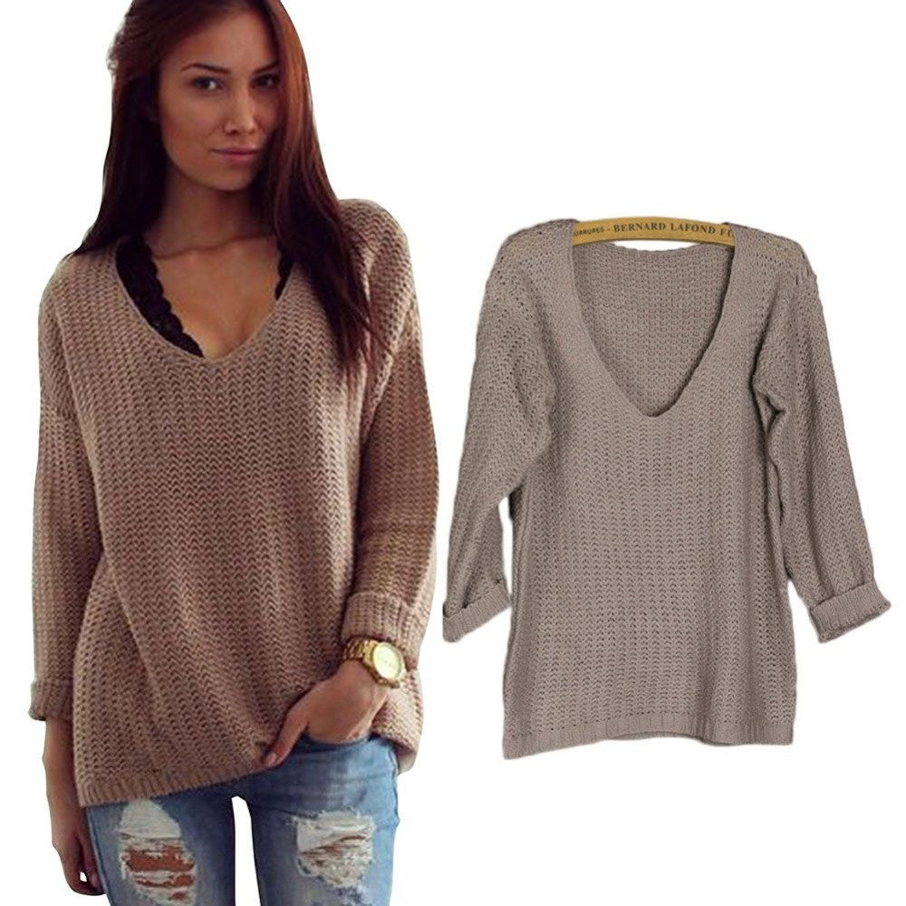 Women Long Sleeve Pullover Loose Tops Coat V-Neck Casual Sweater Knitwear Blouse