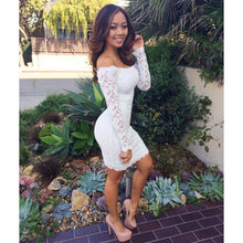 Women Long Sleeve Strapless Lace Bodycon Party Mini Dress White Dresses