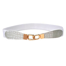 Women Metal Gold Buckle Elastic Stretch Waist PU Leather  Belt Waistband