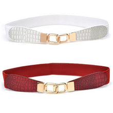 Women Metal Gold Buckle Elastic Stretch Waist PU Leather  Belt Waistband