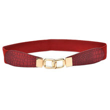 Women Metal Gold Buckle Elastic Stretch Waist PU Leather  Belt Waistband