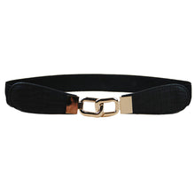Women Metal Gold Buckle Elastic Stretch Waist PU Leather  Belt Waistband