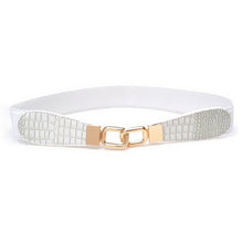 Women Metal Gold Buckle Elastic Stretch Waist PU Leather  Belt Waistband