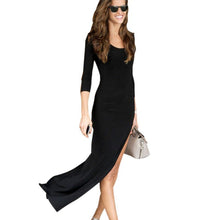 Women Sexy Bodycon 3/4 Sleeve Long Maxi Dress Irregular Side High Split Dresses