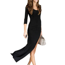 Women Sexy Bodycon 3/4 Sleeve Long Maxi Dress Irregular Side High Split Dresses