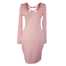 Women Sexy Bodycon Bandage Dress Backless Drawstring Hip Wrap Long Sleeve Dresses